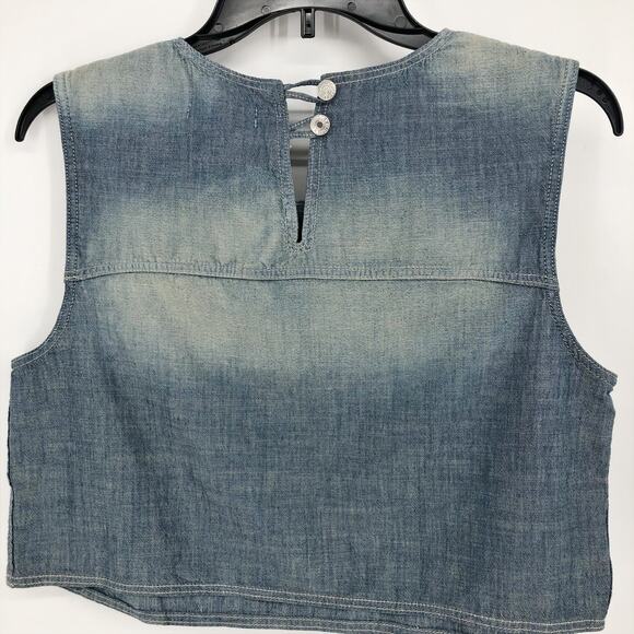 RE/DONE Women's Chambray Sleeveless Crop Top Small Blue Amore Indigo Tank NWT - Picture 4 of 7